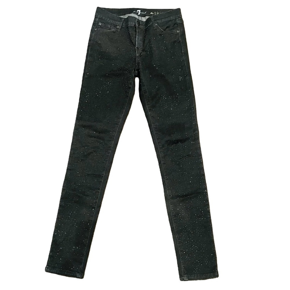 7 for all Mankind the Skinny Jeans Black Embellished Beaded Denim Womens Size 27